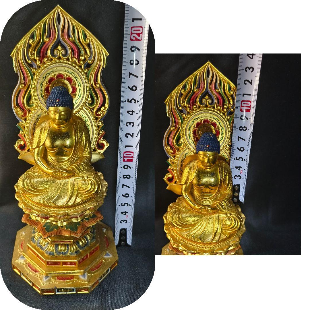 仏教美術 阿弥陀仏座像 銅製鍍金色彩仏像 時代物 旧家蔵出し コレクター放出美品