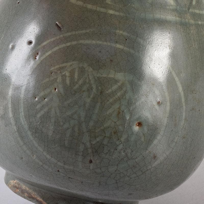 李朝　高麗青磁　象嵌花文　徳利　V　R7994