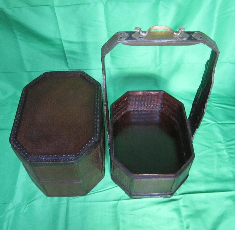 骨董　おかもち　岡持ち 木製三段