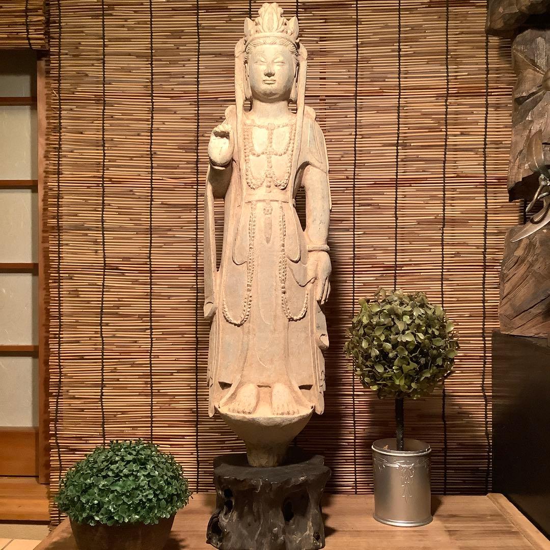 中国北魏「石雕・菩薩立像」南北朝時代・北斎・北魏様式・大乗仏教寺院放出・極上大型