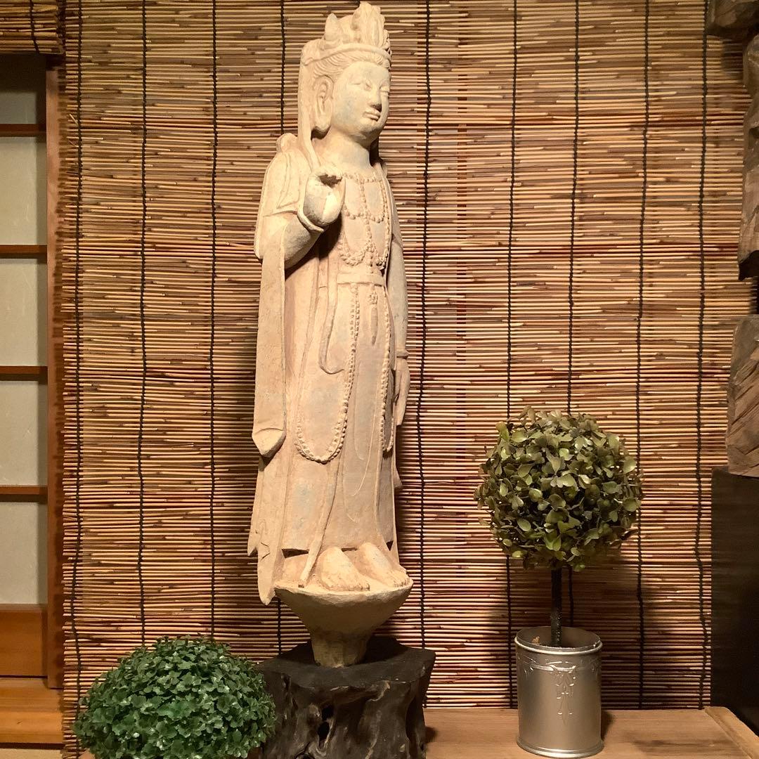 中国北魏「石雕・菩薩立像」南北朝時代・北斎・北魏様式・大乗仏教寺院放出・極上大型