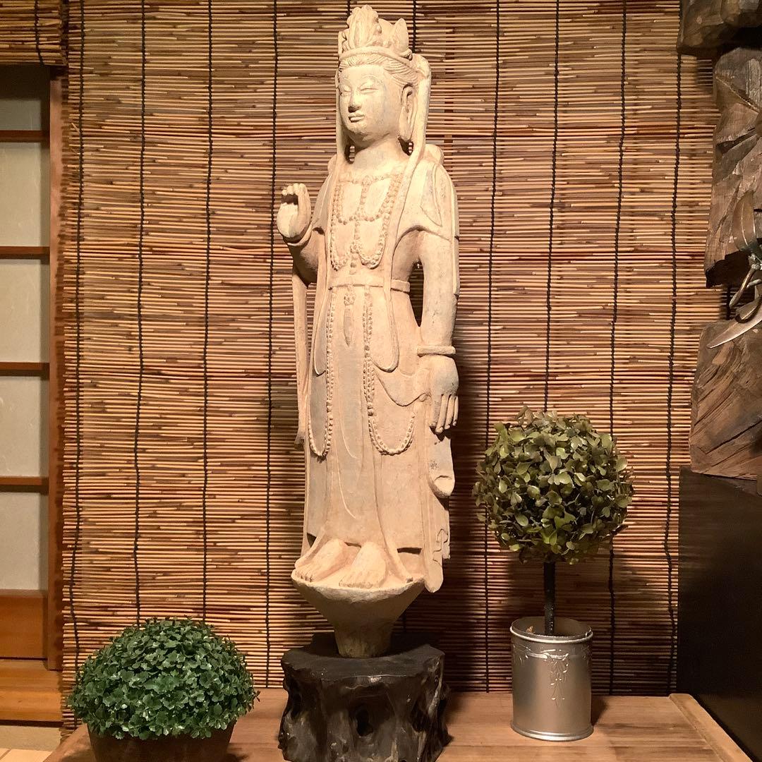 中国北魏「石雕・菩薩立像」南北朝時代・北斎・北魏様式・大乗仏教寺院放出・極上大型