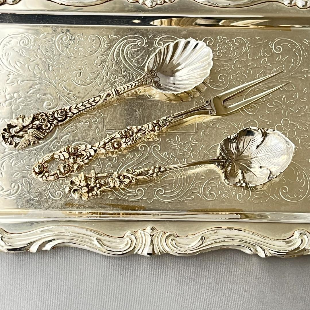 【ドイツ】シュガースプーン 2本 / オードブルピック【純銀】薔薇の蕾　葡萄