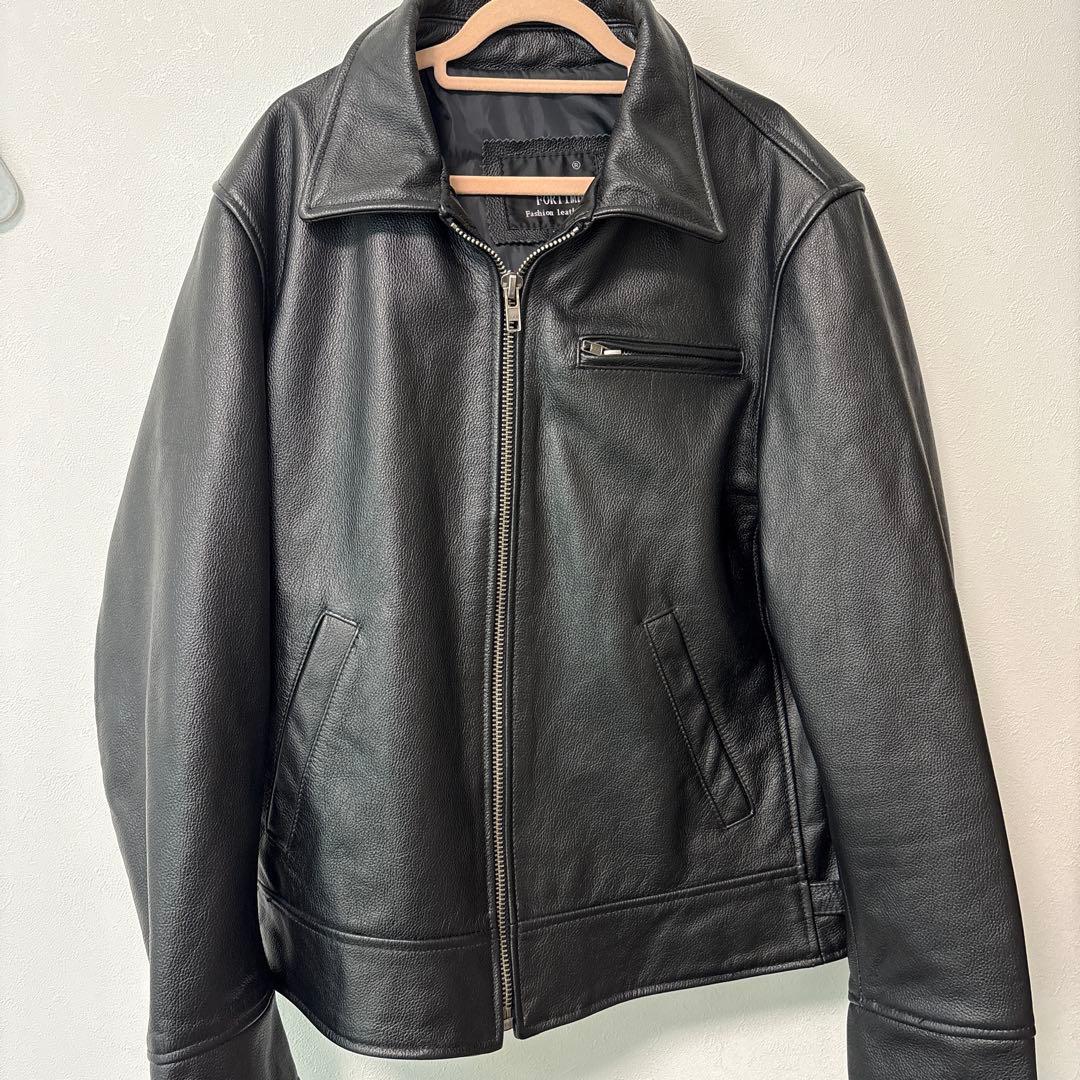 FORTIME ブラックレザー シングルライダースジャケット XL 牛革　本革