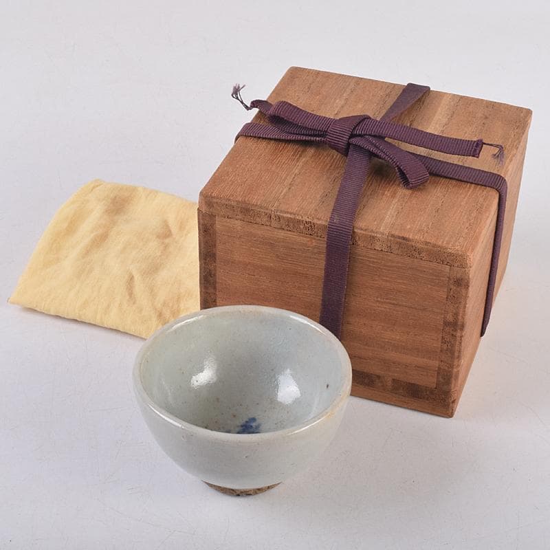 朝鮮美術　李朝　高麗白磁　染付　逸字文　盃　時代箱付　M　R8877