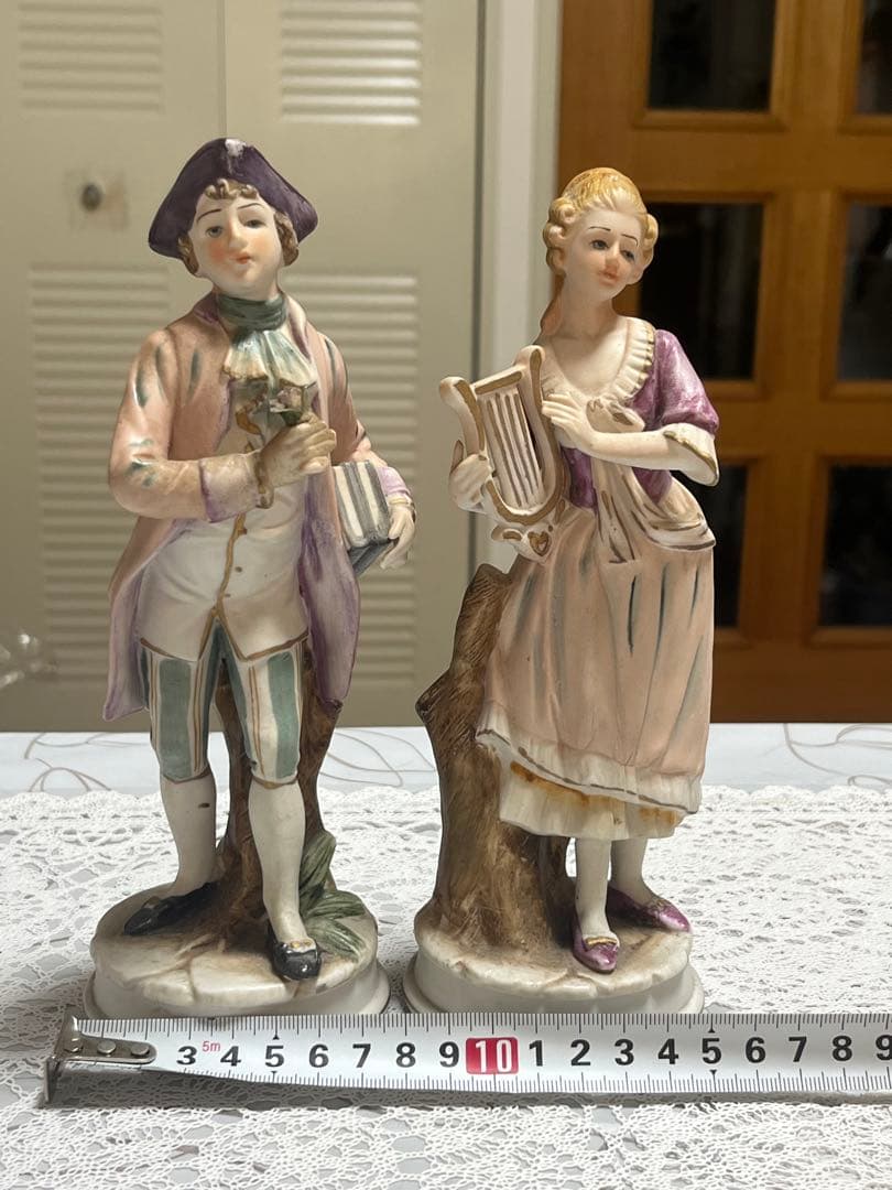 ジノリ　アンティーク イタリア製 フィギュリン磁器人形2点セット