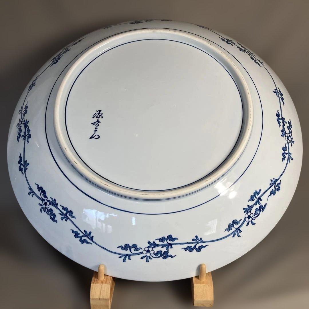【源右衛門】古伊万里の伝統　日本の名窯　舘林源右衛門作　染錦亀甲松絵　超特大皿
