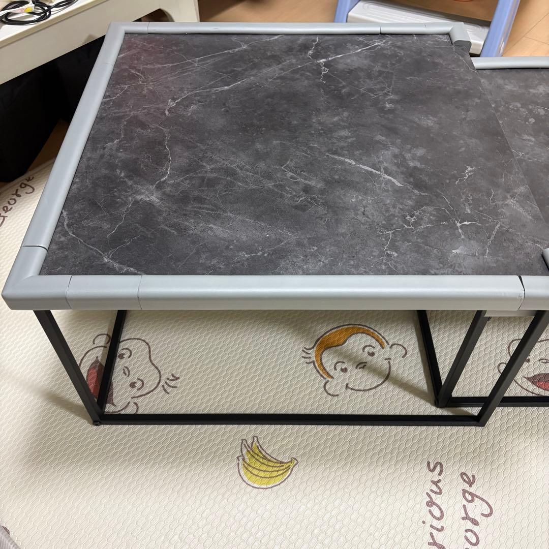 O*e様 LOWYA ローテーブル Sサイズ 大理石柄 ダークグレー/ブラック