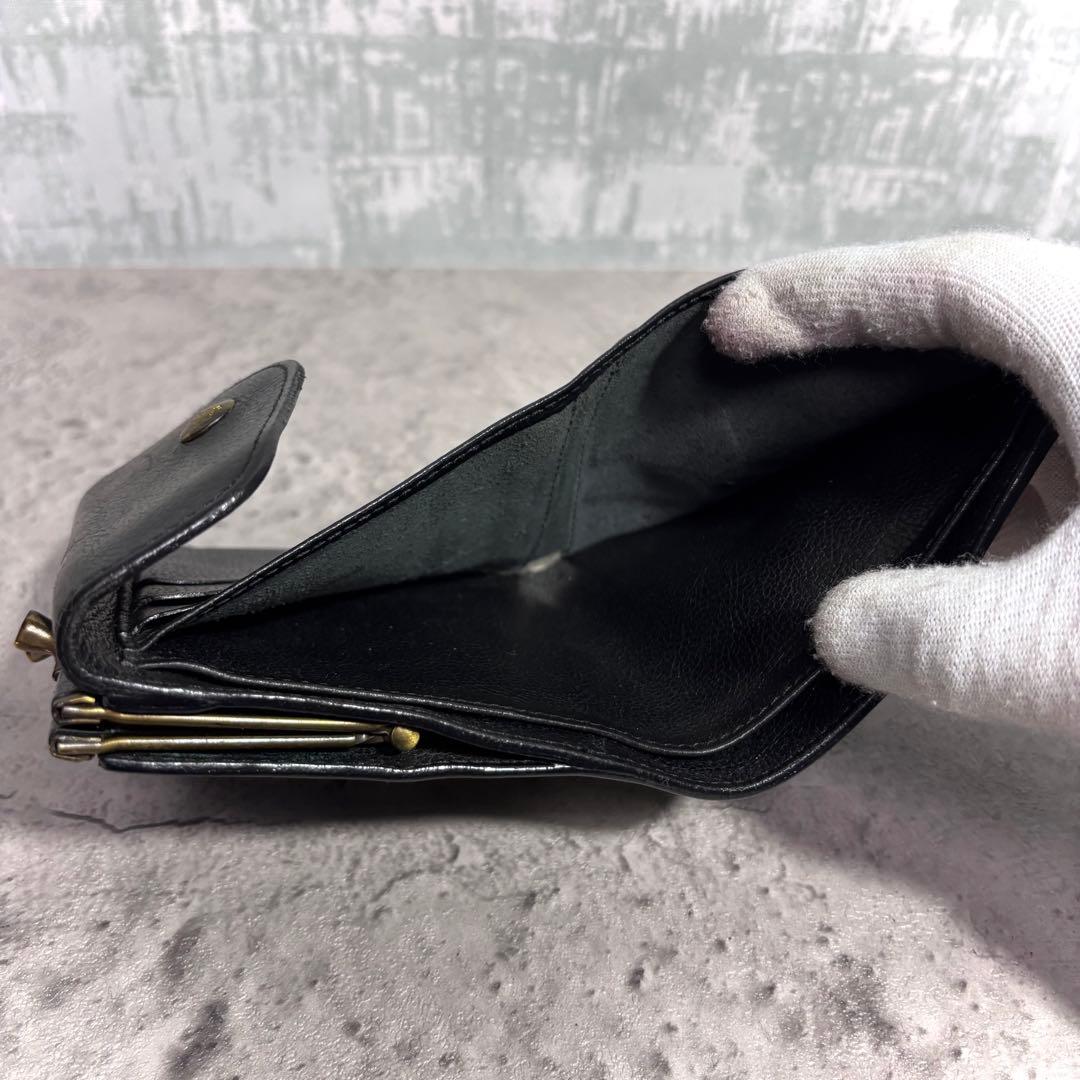 【こーよー！】イルビゾンテ ILBISONTE がま口ミニ財布 黒 シボ革