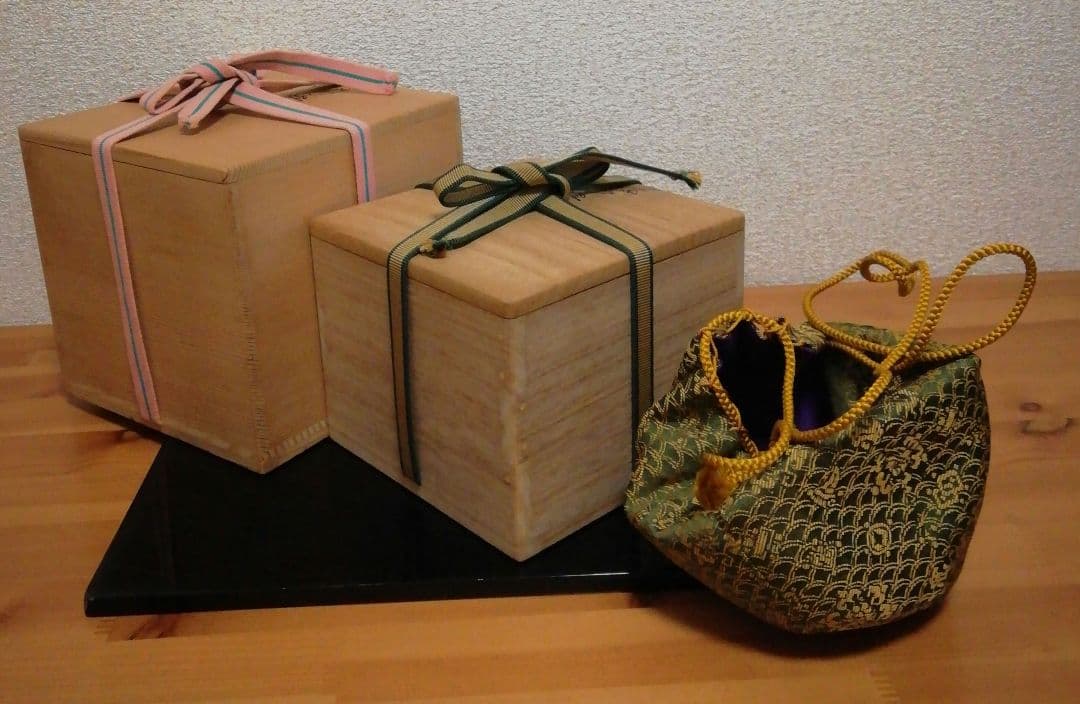 鵬雲斎書付　永楽善五郎作　仁清写　扇面　茶碗　共箱　二重箱　仕服付　茶道具