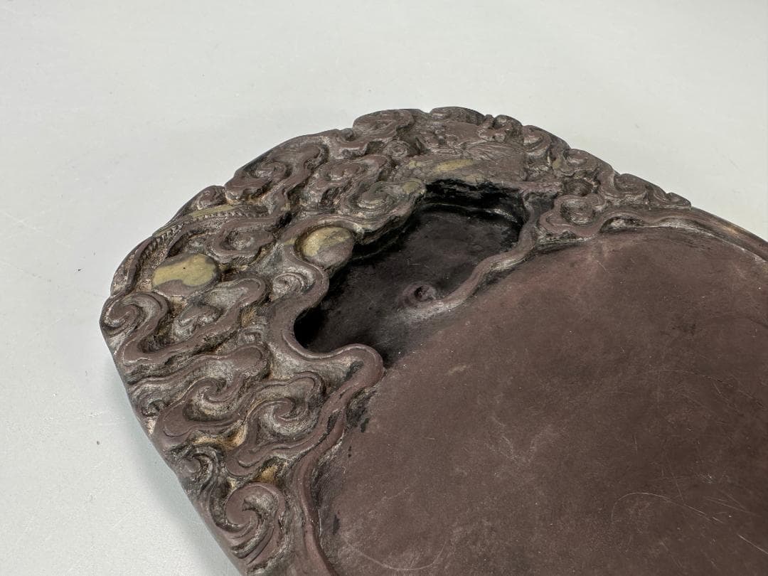 中国美術　清時代　清康熙　陳奕禧銘　祥雲龍文端渓硯　紫端渓　古物保証　唐物　古物