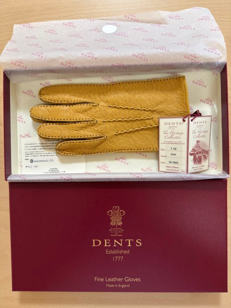 新品DENTS アンライニング ペッカリーレザー グローブ　CORKコルク 7H