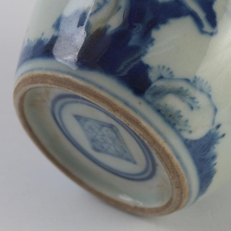 中国　青花　山水花鳥文　蓋壷　Z　8619