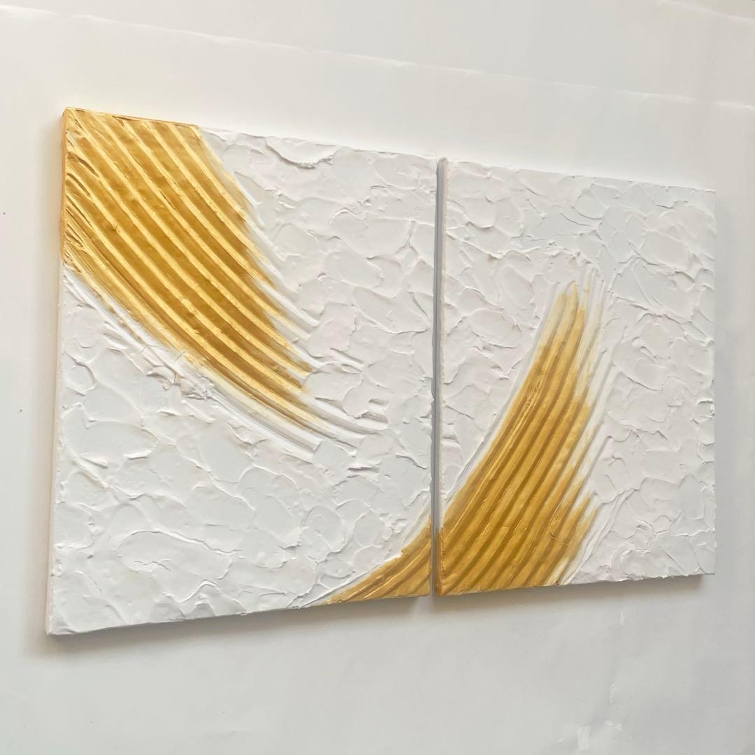 白とゴールドのテクスチャーアート 抽象画/現代アート/モダン/パネル/絵画/金