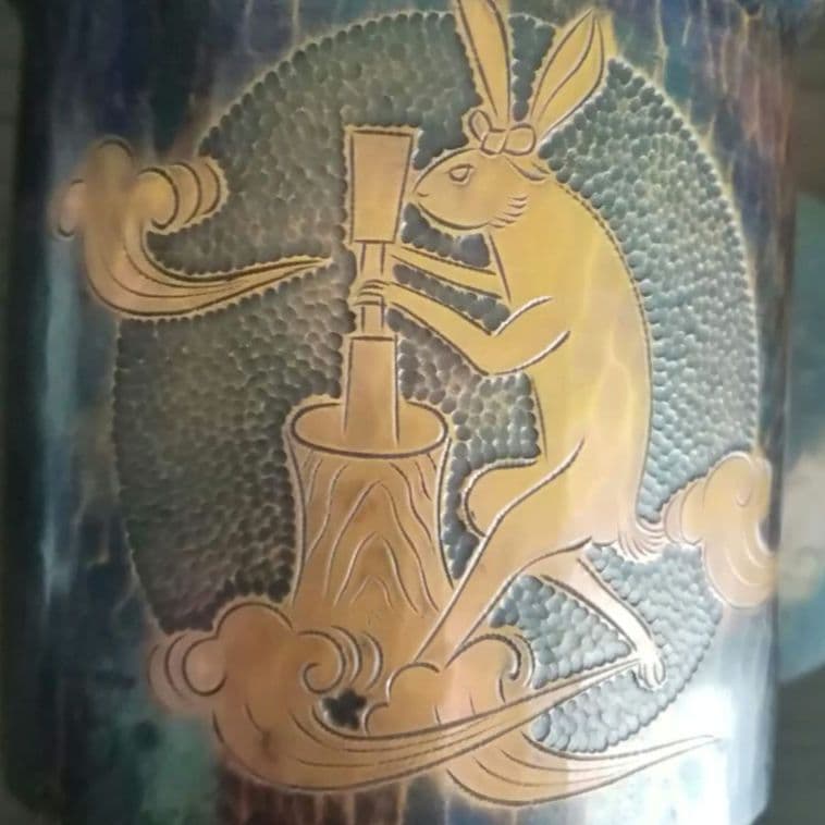 逸品　玉川堂　鎚起銅器　兎図紋　蓋物　小物入れ　煙草入れ　和骨董　アンティーク