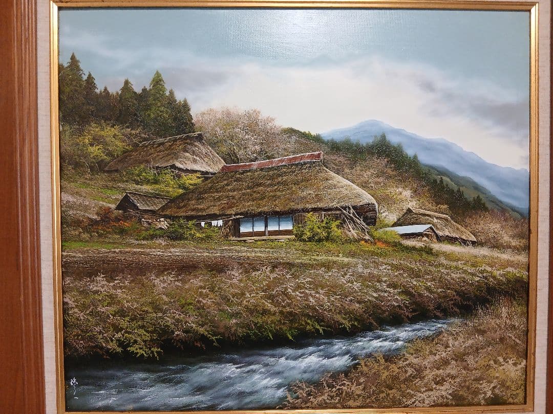 真作油彩画　風景画・大友修一　『奥日光の里』F10号本人サイン落款有り