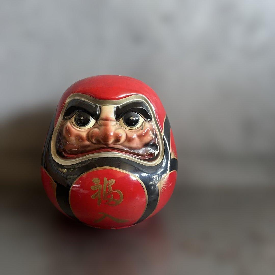 ヴィンテージ希少品‼️陶器ダルマ貯金箱　赤色の達磨 置物