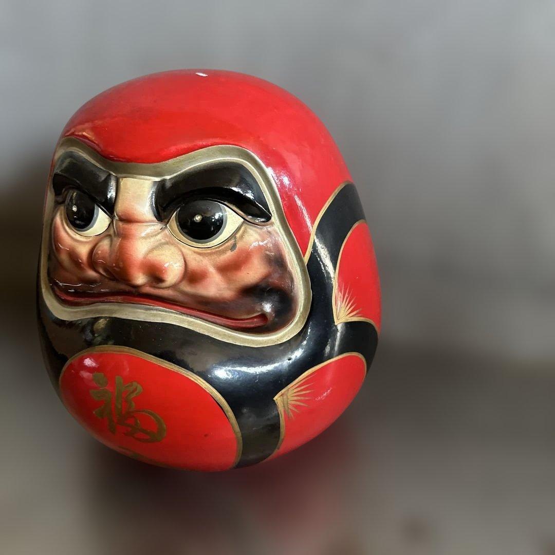 ヴィンテージ希少品‼️陶器ダルマ貯金箱　赤色の達磨 置物