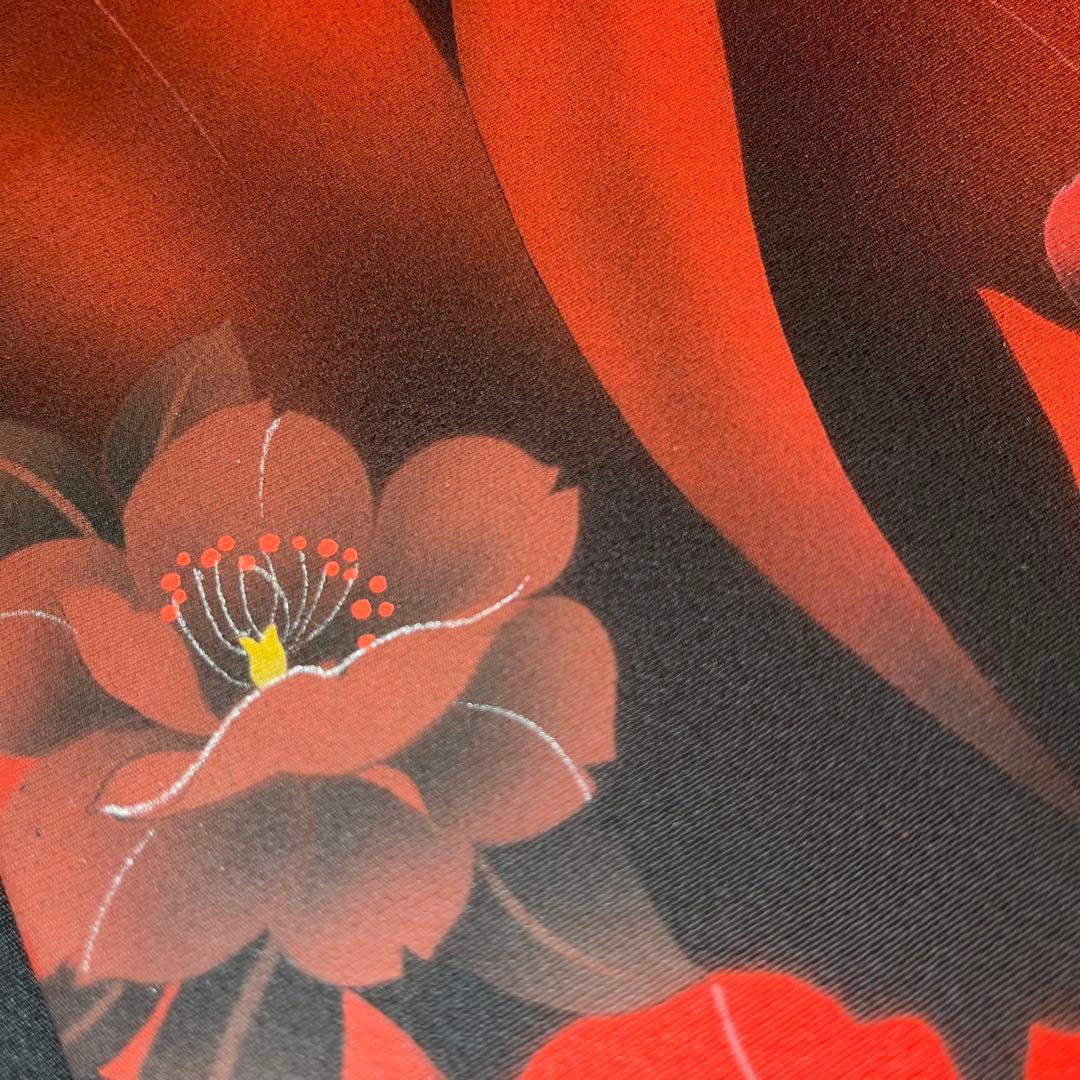 振袖　振り袖　成人式　フルセット　正絹　黒　赤　花柄