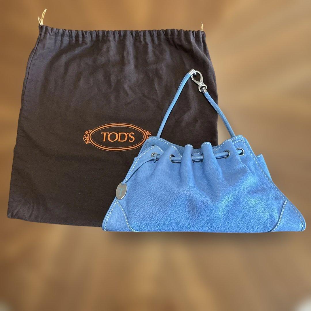 TOD'S 青 レザー ショルダーバッグ 保存袋付き
