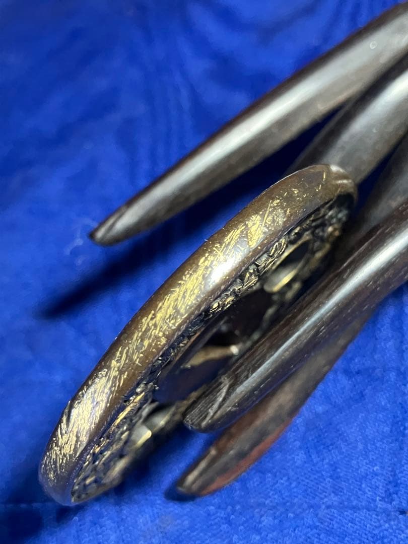 鍔　日本刀　金象嵌　獅子　牡丹　菊　銅鍔　時代物