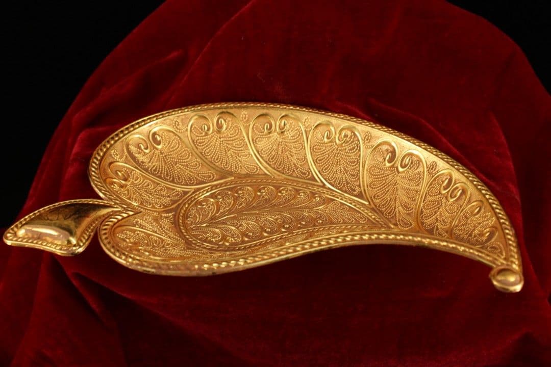 銅 細工 鎏金葉盤 果実盤 装飾品 工芸品 美術品 置物