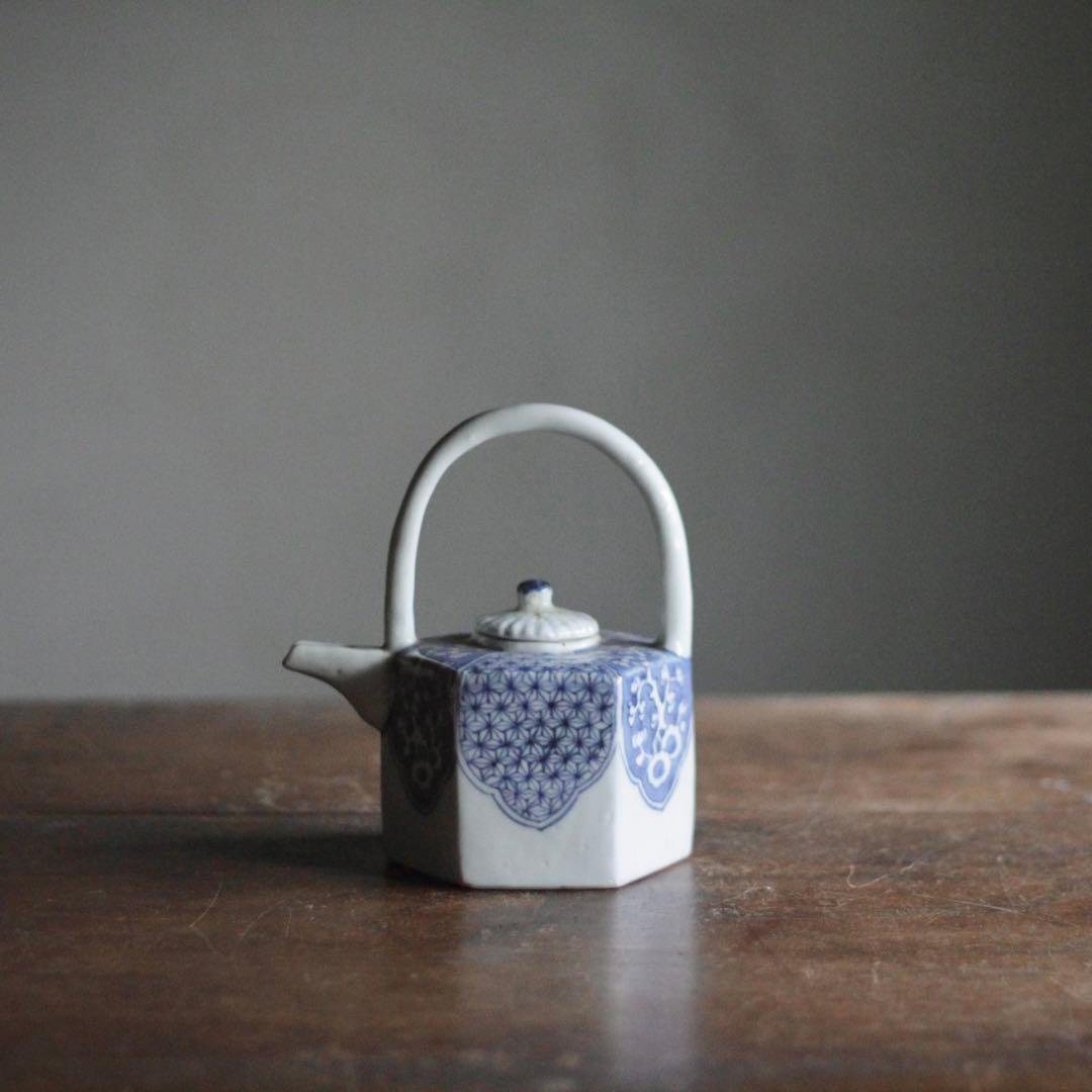 平戸焼 染付 面取 六角 水注 酒次 古美術 古道具 アンティーク 酒器