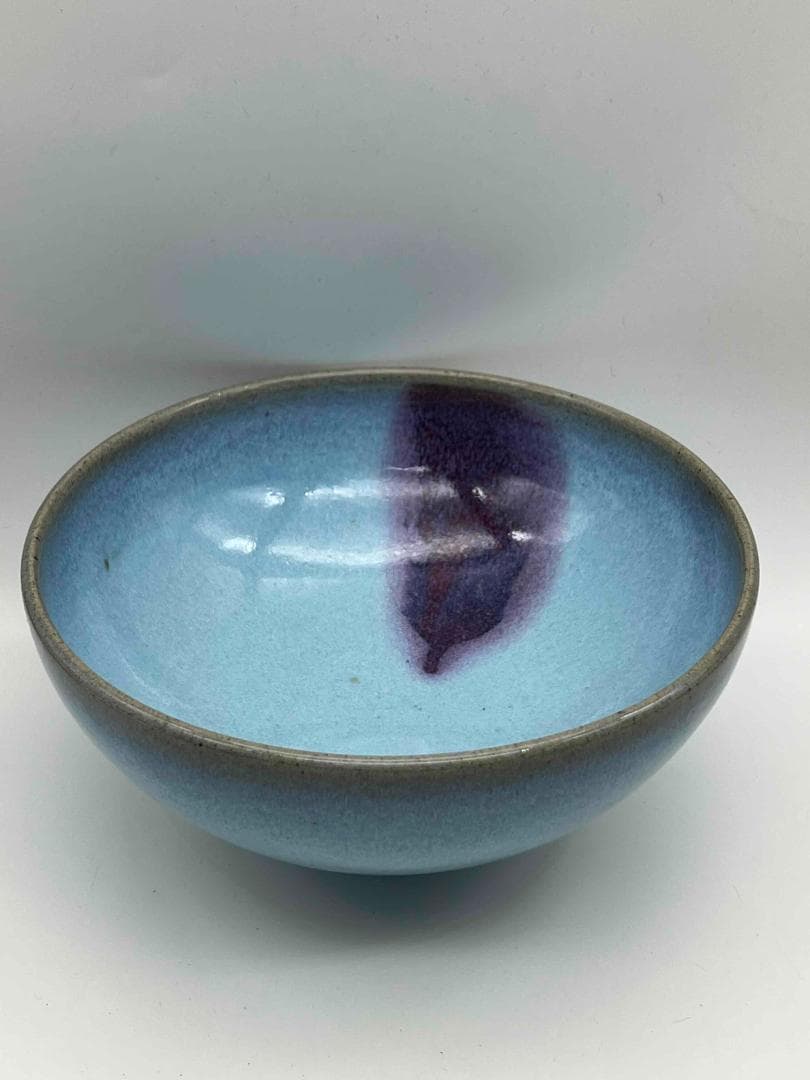 元時代　鈞窯　澱青釉紫斑茶碗　窯変釉　茶道具　水指　水差し(B-95)