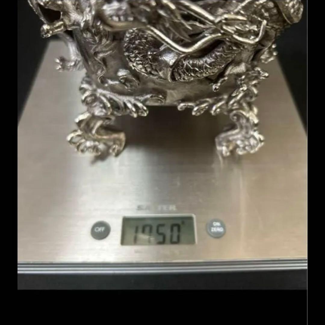 ・伝統工芸 高岡銅器 洋銀 香炉 龍摘 双鳳凰耳　須賀月芳　共箱　保証書付き