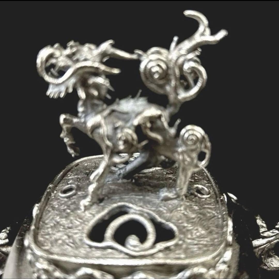 ・伝統工芸 高岡銅器 洋銀 香炉 龍摘 双鳳凰耳　須賀月芳　共箱　保証書付き