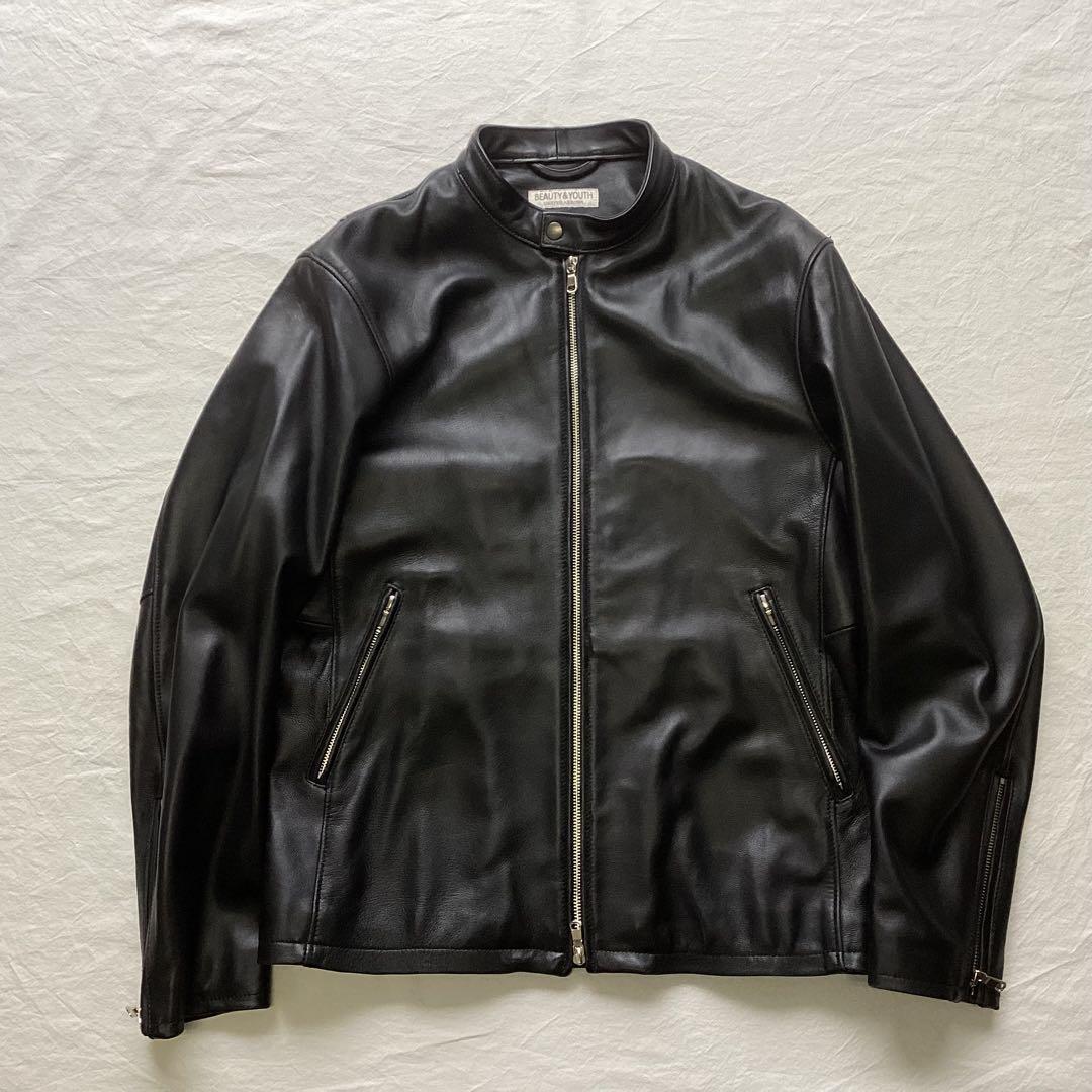 B&Y ラムレザー シングルライダースジャケット ブラック XL