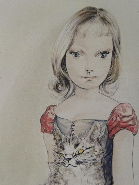 藤田 嗣治、「猫を抱く少女」希少、オーダーマット付額装・画集画、ふじた つぐはる