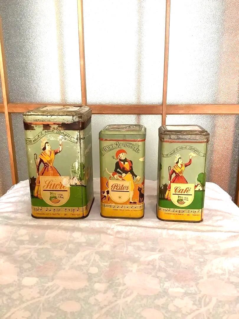 フランス　アンティーク　TIN ティン缶　キャニスターセット　elesca