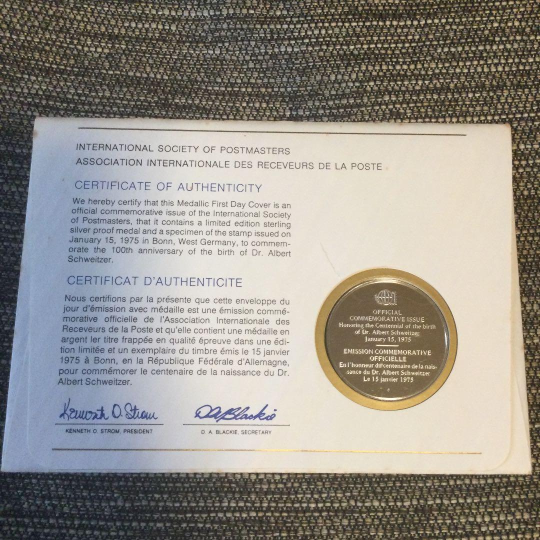 アルバート・シュヴァイツァー博士誕生100周年記念封筒と銀プルーフメダルセット