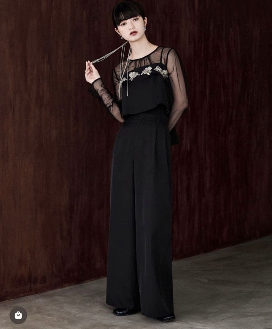 etoll. リボン刺繍ビスチェ&ワイドパンツ&シアーインナーSET UP