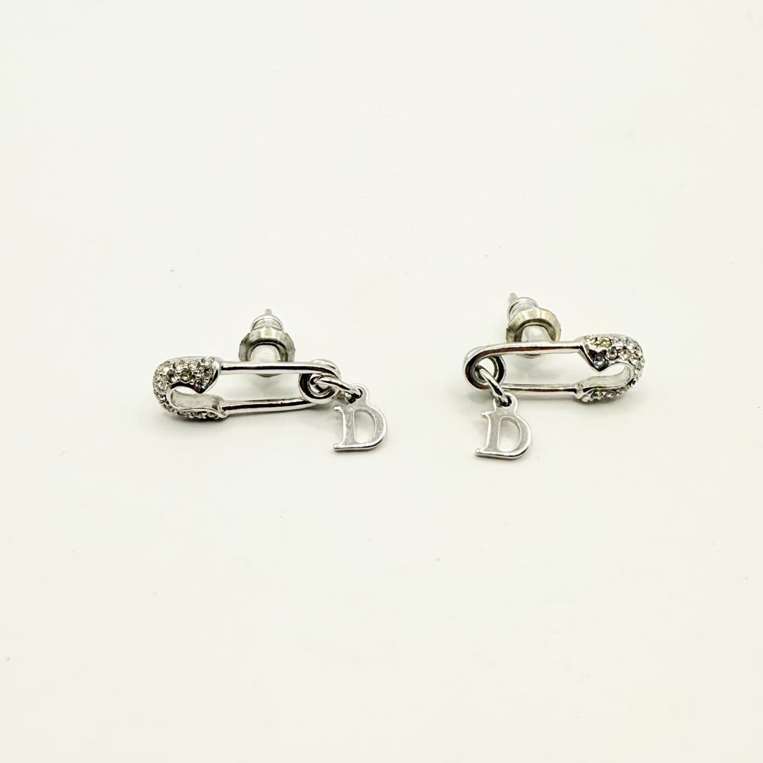 【美品】Dior ディオール　ピアス　クリップモチーフ　ライトストーン　シルバー