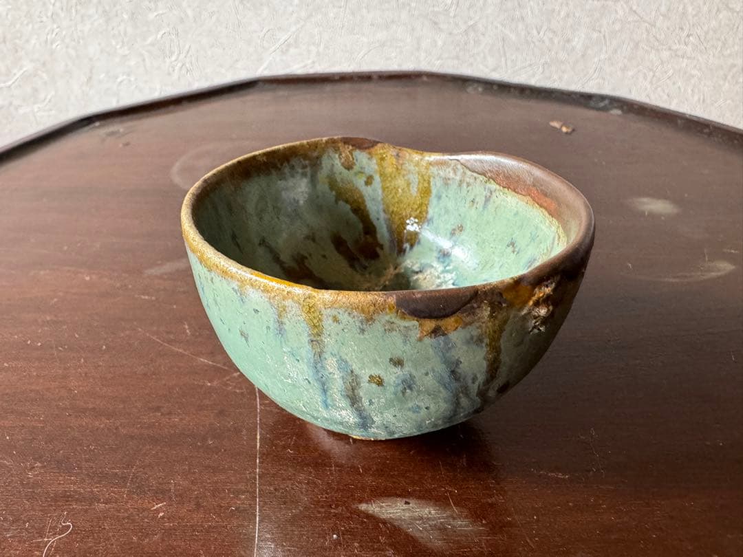 古唐津　緑釉杯　ぐいのみ　桃山〜江戸初期