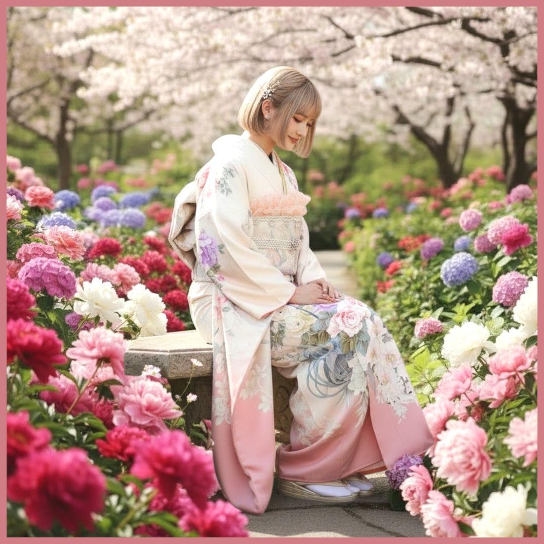 ☆確認用☆振袖フルセット(10点)・成人式・くすみ・高級手描き・薔薇の庭園