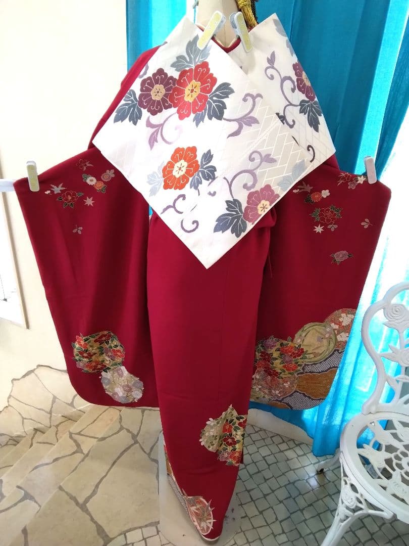 振袖フルセット、鈴乃屋振袖、成人式、重ね衿、帯揚げ帯締め、唐織袋帯、ガード加工