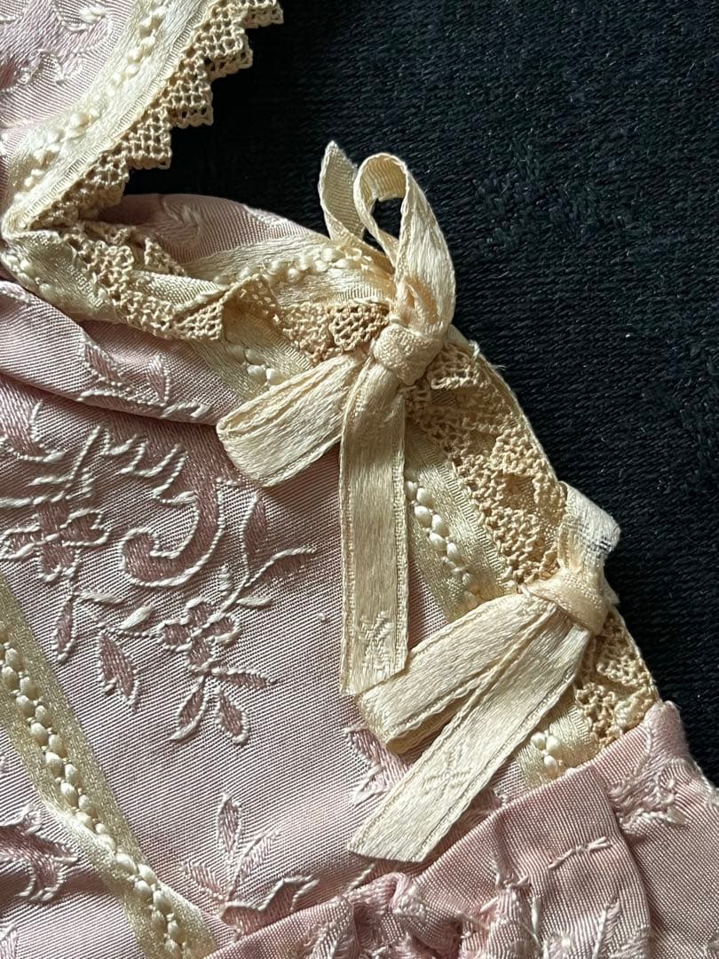 アンティークフランスドールビスクドールロココリボントリムドレス帽子セット