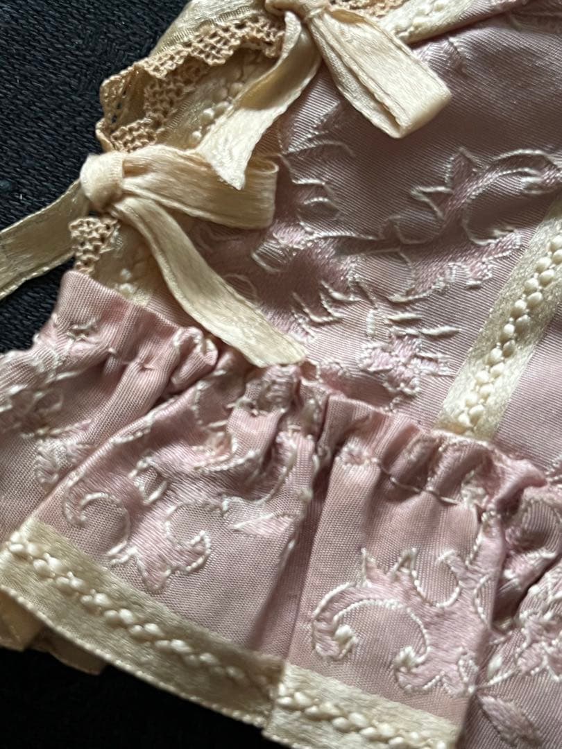 アンティークフランスドールビスクドールロココリボントリムドレス帽子セット