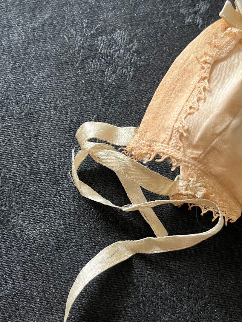 アンティークフランスドールビスクドールロココリボントリムドレス帽子セット