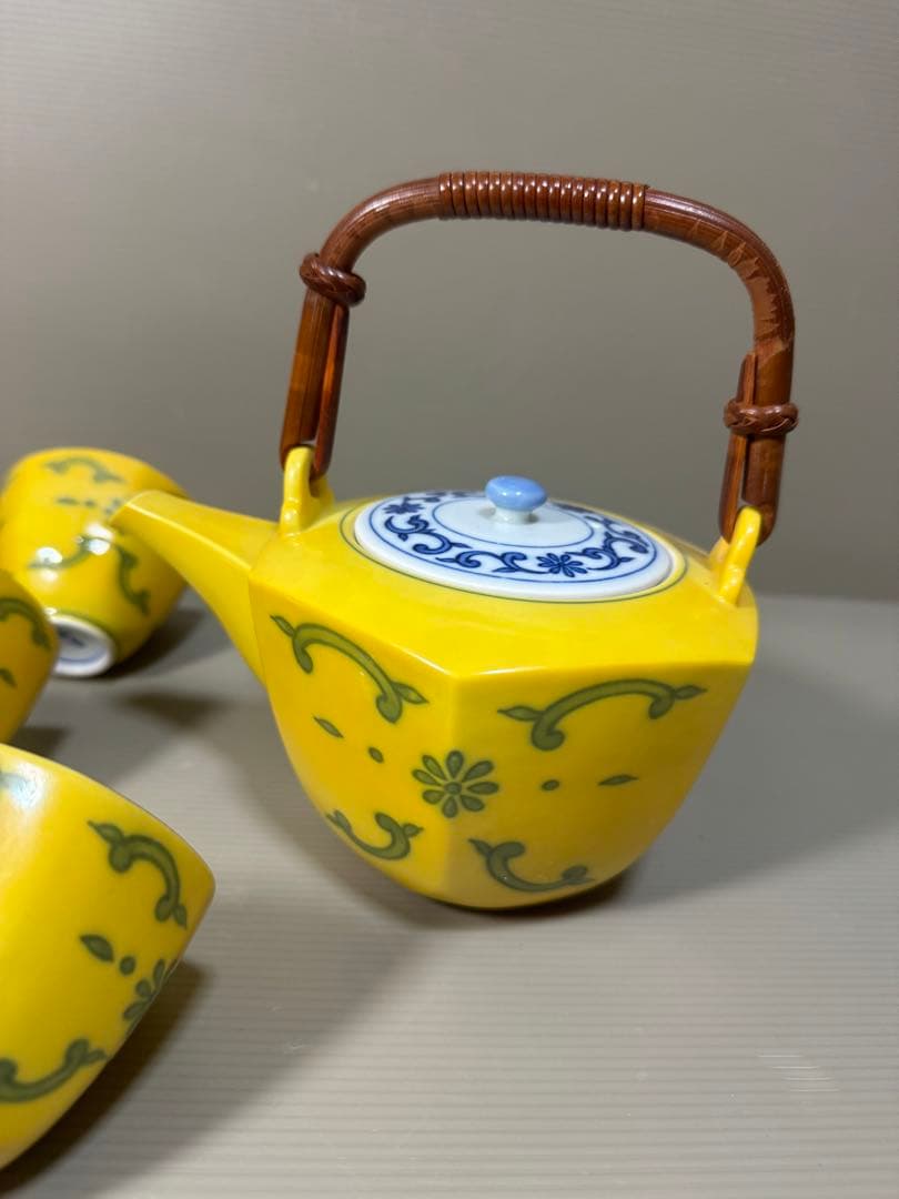 2261 平安橘吉　黄交趾　茶器セット　急須1客　湯呑5客