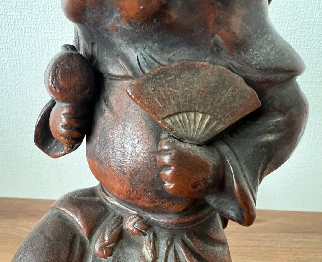 備前焼 獅子舞像置物 江戸末期頃 縁起物 大黒天 収納木箱付き アンティーク