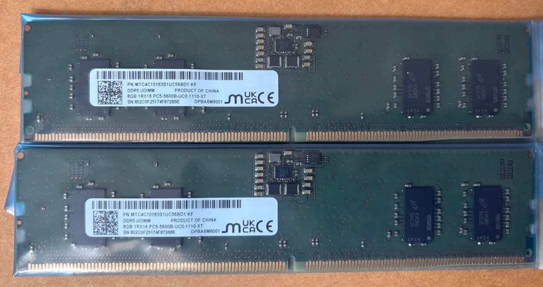 【動作確認済】DDR5 5600MHz 16GB メモリ (8GB×2)