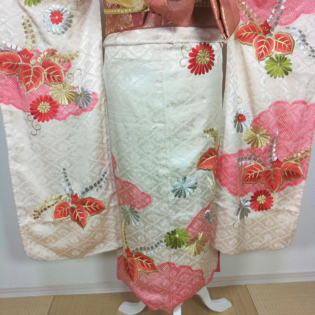 格安！　振袖フルセット　9点　成人式　結婚式　前撮り　白　ピンク　総刺繍　絞り柄