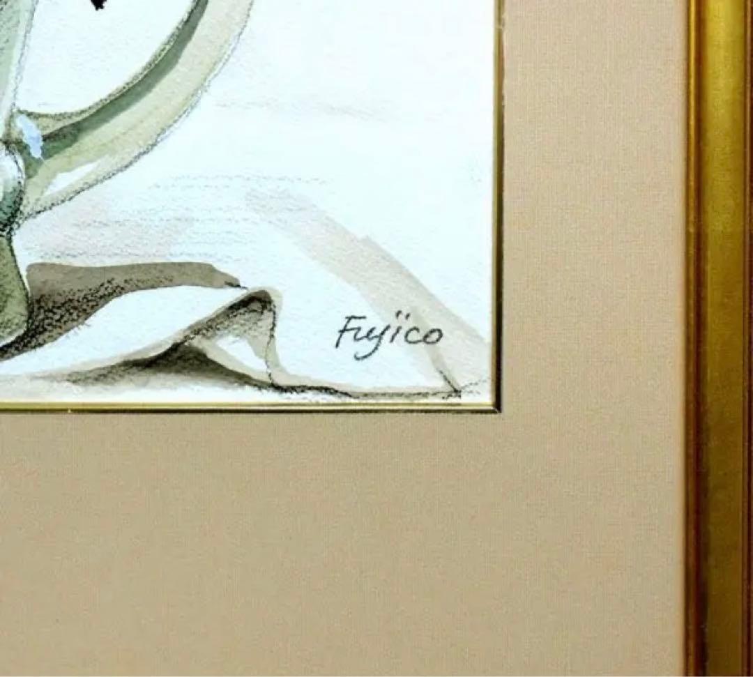 肉筆原画！ 橋本不二子 人気水彩画家 赤い薔薇？ 花瓶に入った花の絵画です