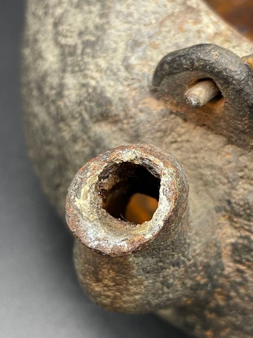 【経年品】雲色銅造 京鉄瓶 象眼 取手象眼 銀象眼 象嵌　岩肌 急須