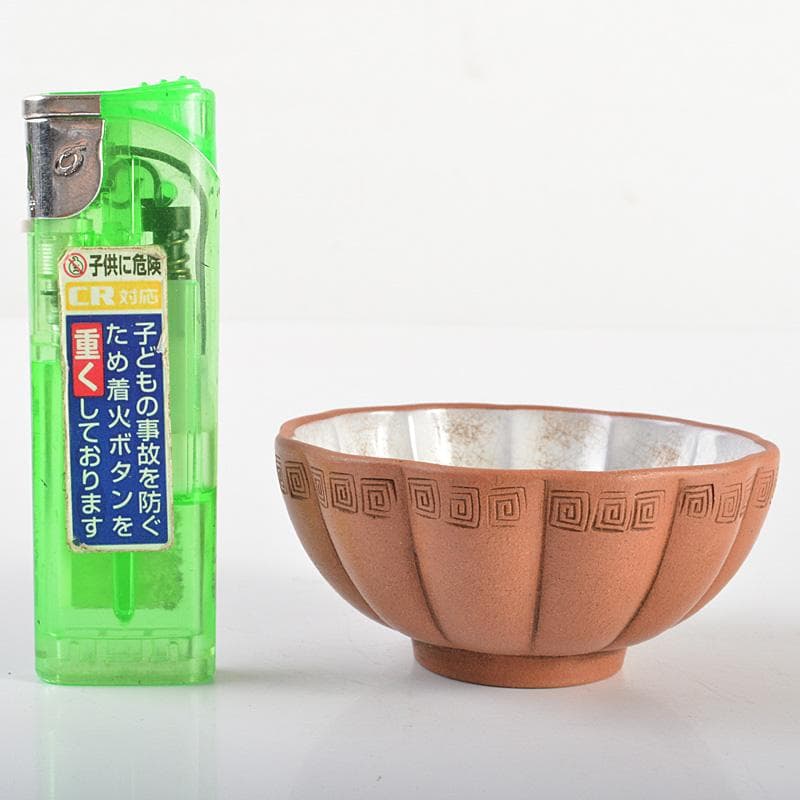 中国　紫砂　朱泥　内白釉　瓜形碗　煎茶器五客　V　R6674E