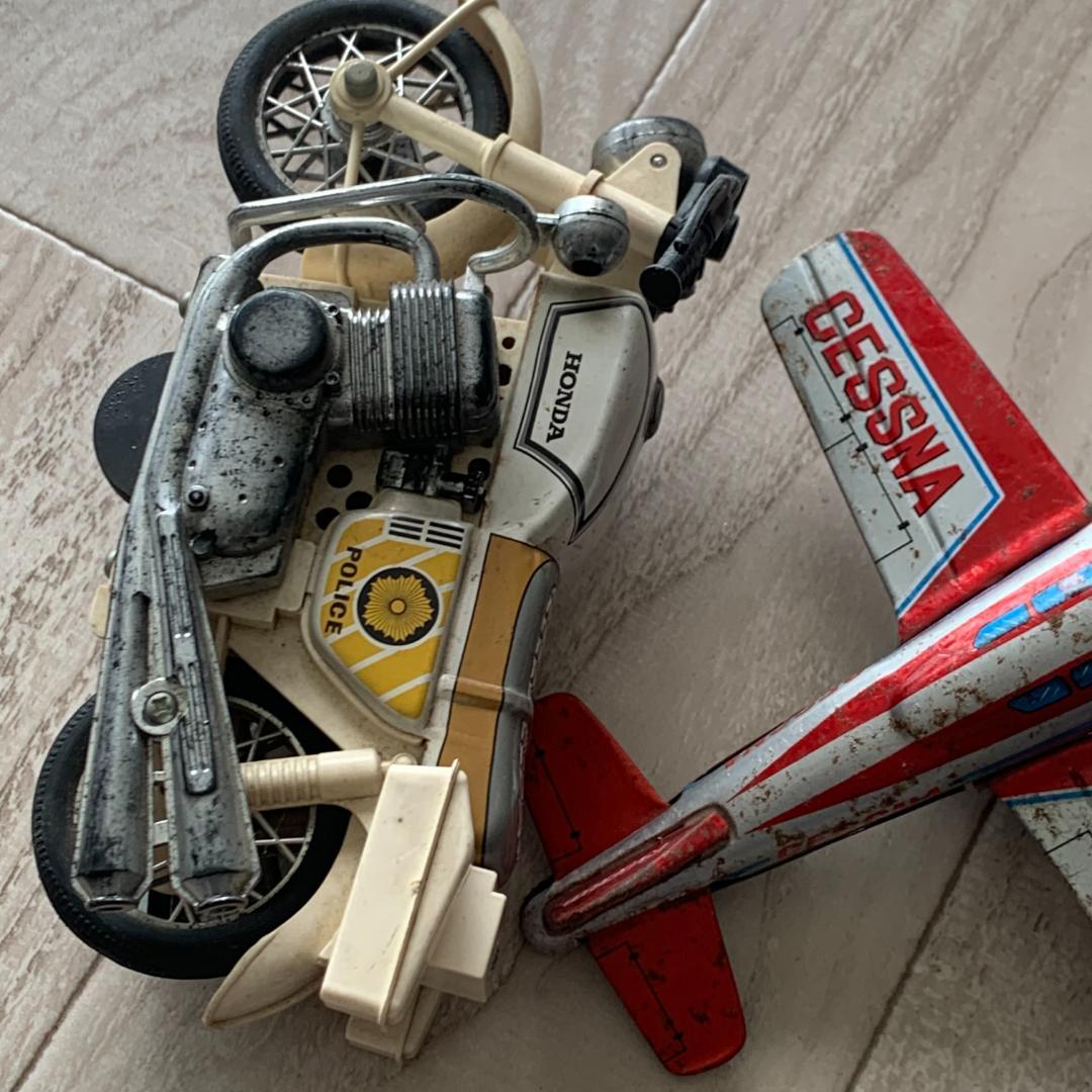 レア！昭和レトロ★HONDA 白バイ&セスナN453C ブリキのおもちゃセット